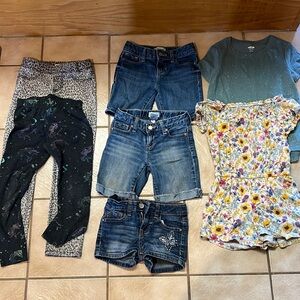Lot of girls clothing size 6. 3 denim shorts. Two pairs pants. Romper. Tee shirt